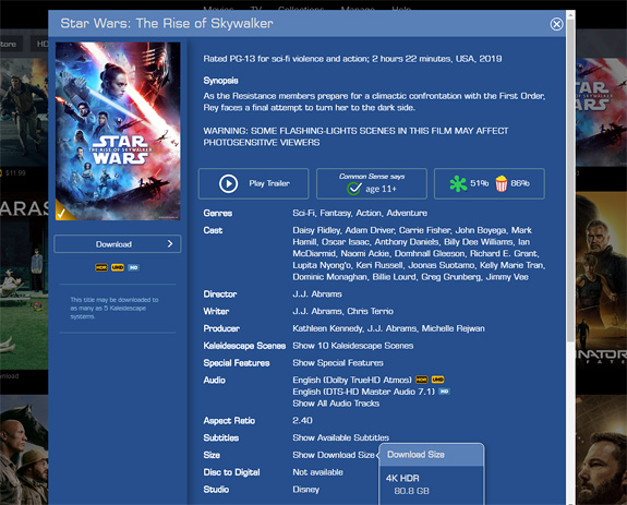 Star Wars: The Rise of Skywalker in 4K Ultra HD on Kaleidescape