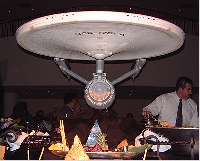 The Enterprise model from the Star Trek films in the theater lobby