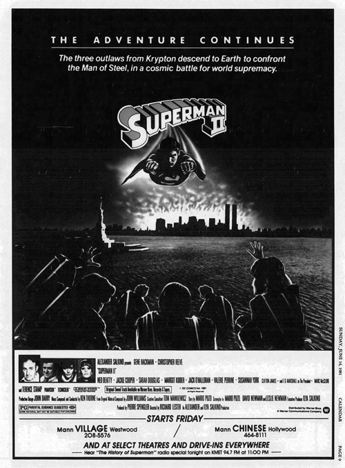 Superman II newspaper ad